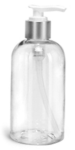 Clear Pump Bottle 8oz w/ Brushed Aluminum Collars