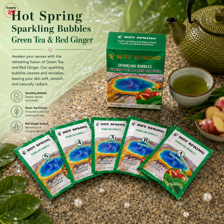Hot Spring Sparkling Bubbles 5in1 Green Tea &amp; Red Ginger + Free Pedicure Liner
