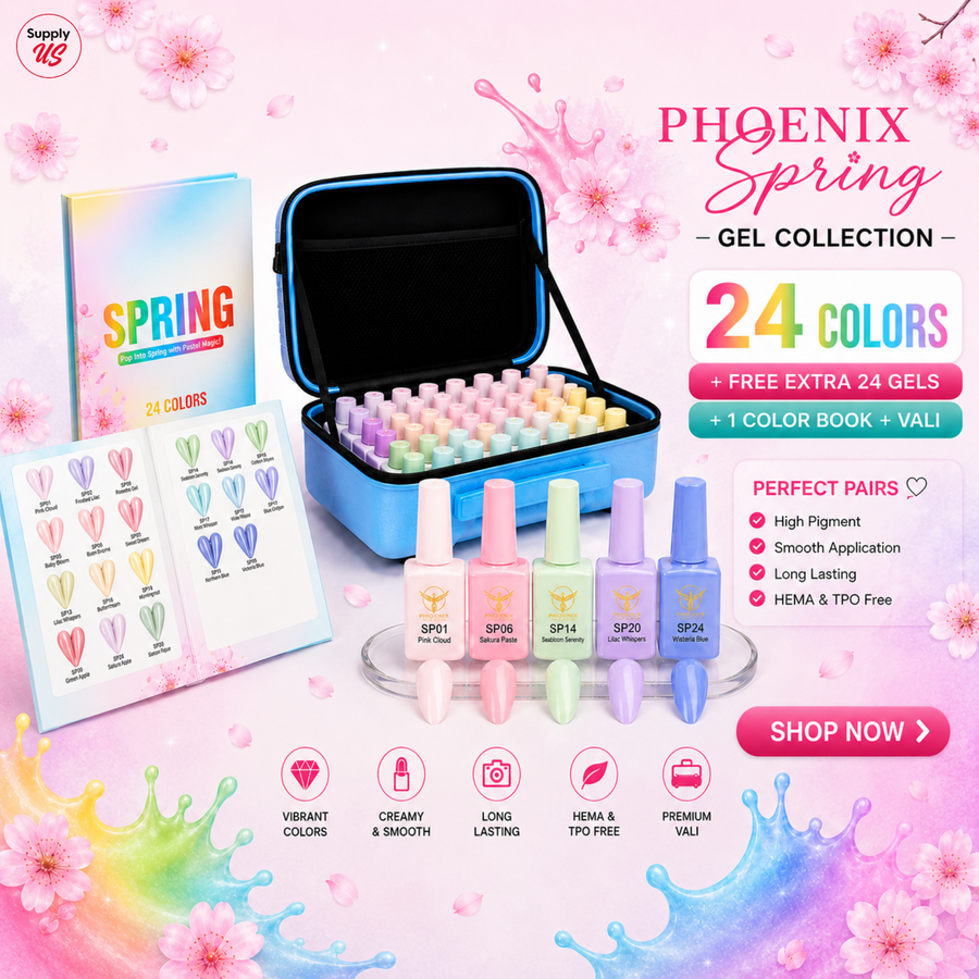 Phoenix Spring Gel Collection 24 Colors - Free Extra 24 Gels + 1 Color Book + Vali - FREE Mica Holder Rack - LIMITED TIME ONLY