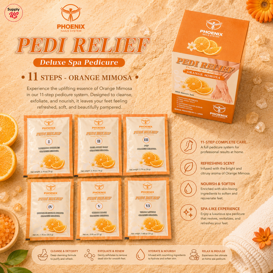 PHOENIX Pedi Relief Deluxe Spa Pedicure 11 Steps - Case of 36 Pack