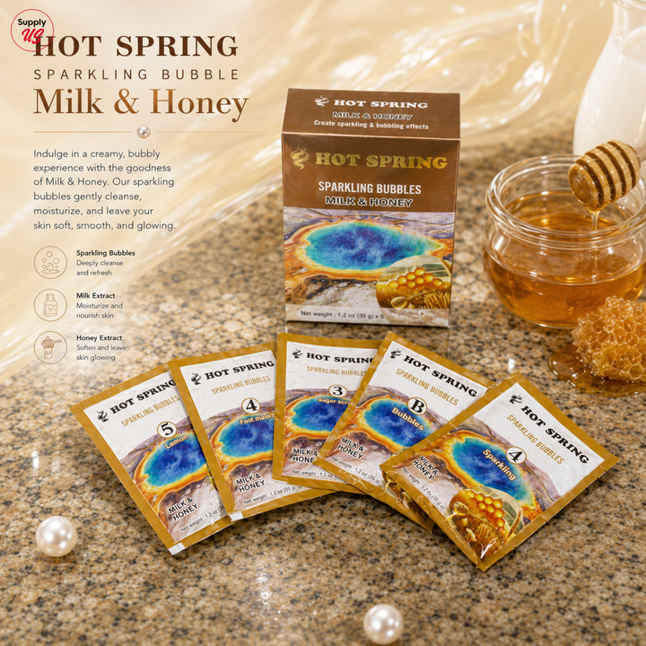 Hot Spring Sparkling Bubbles 5in1 Milk &amp; Honey + Free Pedicure Liner