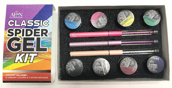 Aeon Spider Gel Classic Kit of 8 Colors + Free 3 Design Brushes