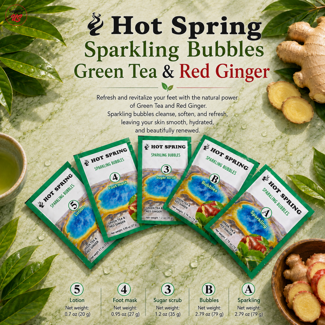 Hot Spring Sparkling Bubbles 5in1 Green Tea &amp; Red Ginger + Free Pedicure Liner