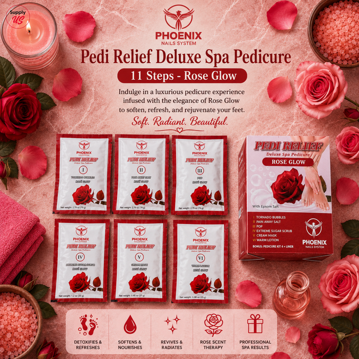 PHOENIX Pedi Relief Deluxe Spa Pedicure 11 Steps - Rose Glow - BUY 10 FREE 1
