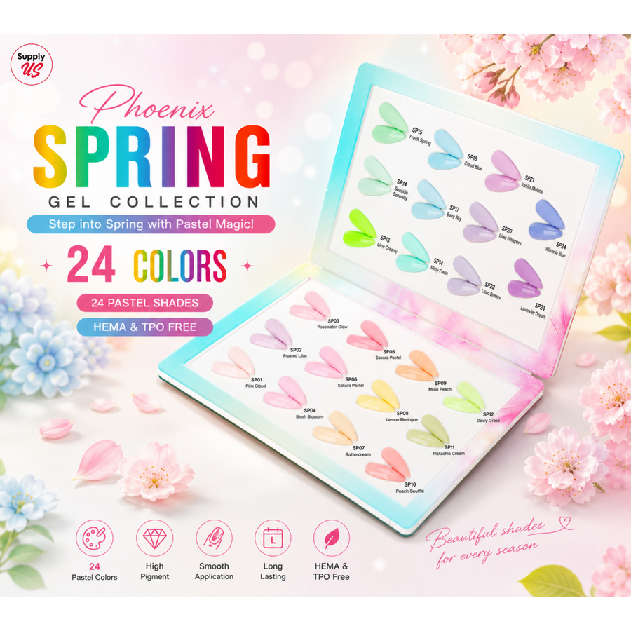 Phoenix Spring Gel Collection 24 Colors - Free Extra 24 Gels + 1 Color Book + Vali - FREE Mica Holder Rack - LIMITED TIME ONLY