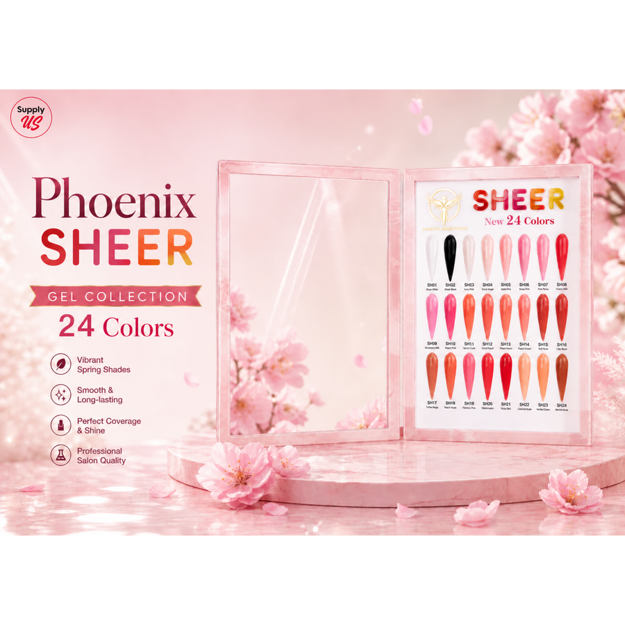 Phoenix Sheer Gel Collection 24 Colors - Free Extra 24 Gels + 1 Color Book + Vali - FREE Mica Holder Rack - LIMITED TIME ONLY