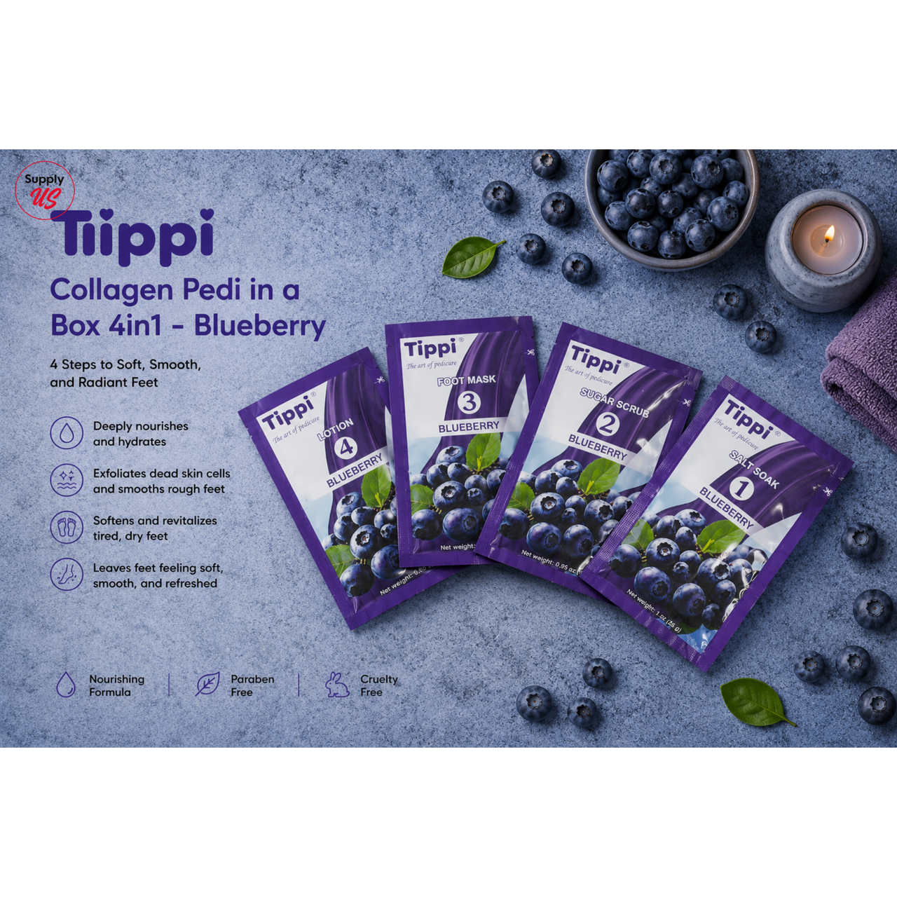 Tippi Collagen Pedi in a Box 4in1 - Blueberry