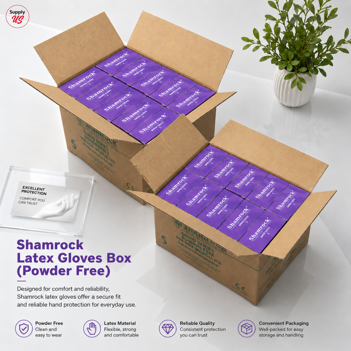 Shamrock Latex Gloves Box - Size: Medium ( Powder Free )