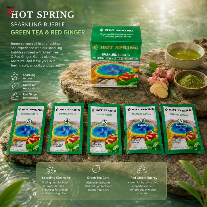 Hot Spring Sparkling Bubbles 5in1 Green Tea &amp; Red Ginger + Free Pedicure Liner