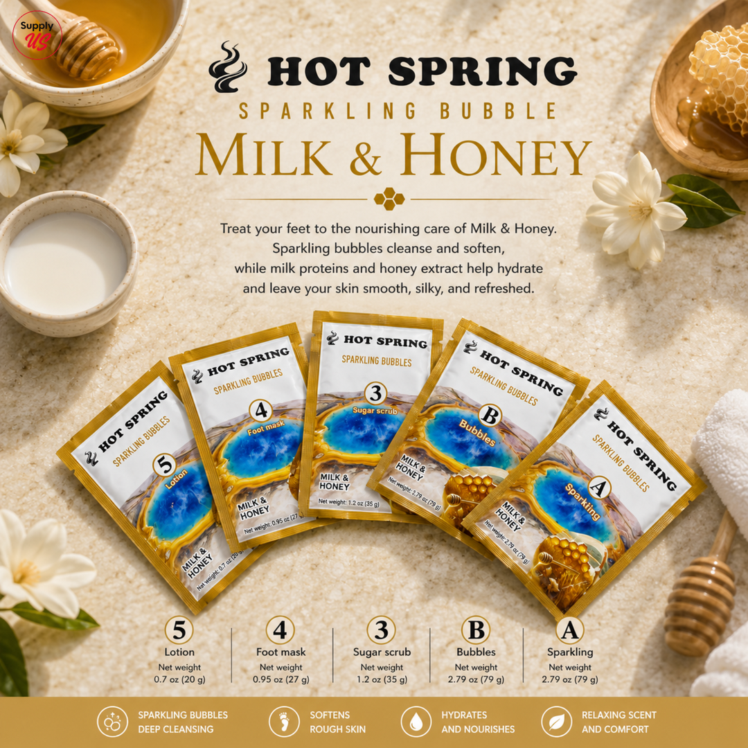 Hot Spring Sparkling Bubbles 5in1 Milk &amp; Honey + Free Pedicure Liner