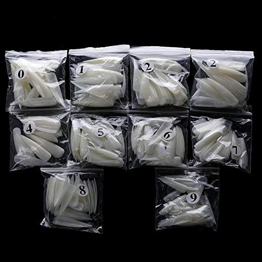 MS 500 Pcs Long Sharp Nail Art Tips Natural ( From size 0 to 9)