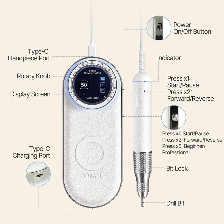 ONAIL Nail Drill Pro Max 2 Handpieces Version - White/Black/Purple