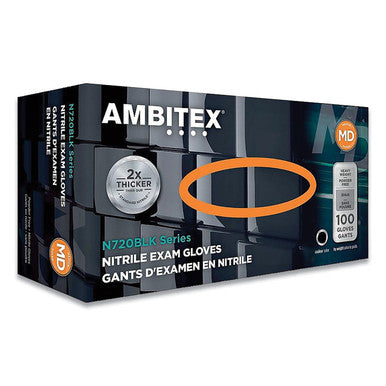 AMBITEX 6mm Black Nitrile Powder-Free Gloves N720 Series - Medium Size