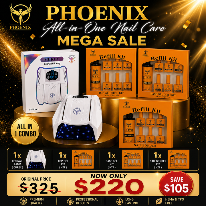 COMBO Phoenix Flexi All-In-One Nail Care - Curex UV Nail Lamp + Kit Top + Kit Base + Kit Bonder