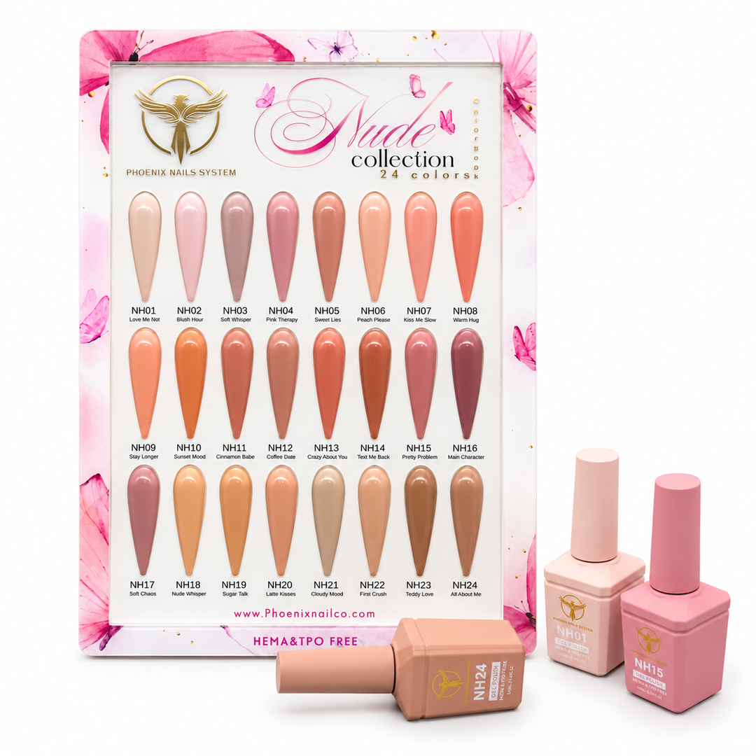 Phoenix NUDE Gel Collection 24 Colors - Free Extra 24 Gels + 1 Color Book + Vali + Free 6 MS Acrylic Powders 2oz