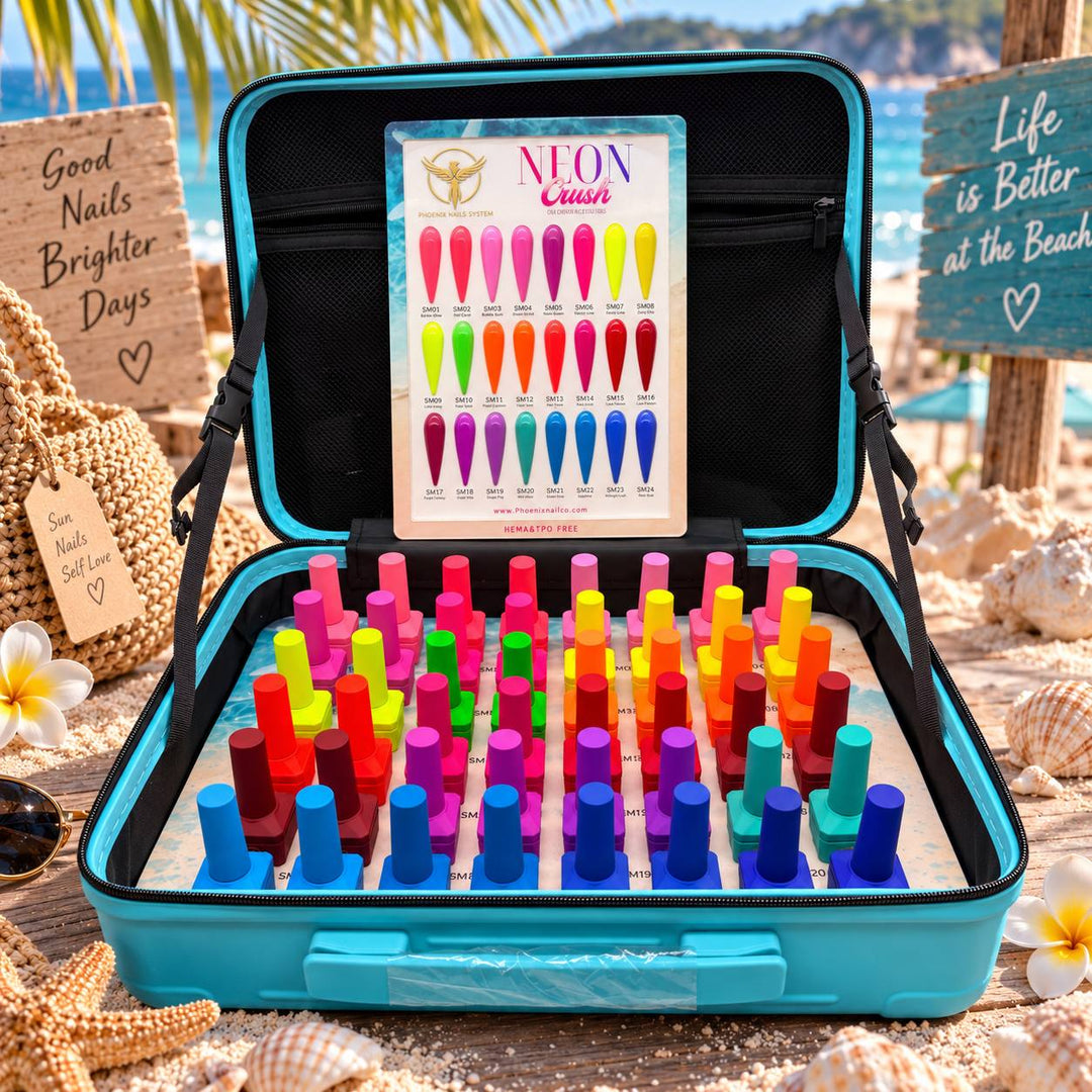 Phoenix NEON CRUSH Gel Collection 24 Colors - Free Extra 24 Gels + 1 Color Book + Vali + Free 6 MS Acrylic Powders 2oz
