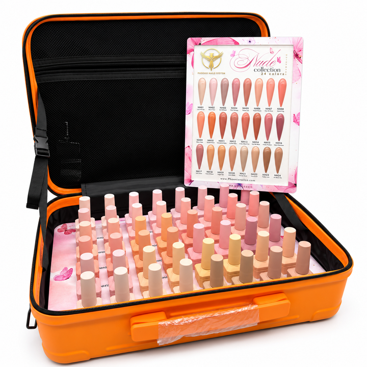 Phoenix NUDE Gel Collection 24 Colors - Free Extra 24 Gels + 1 Color Book + Vali + Free 6 MS Acrylic Powders 2oz