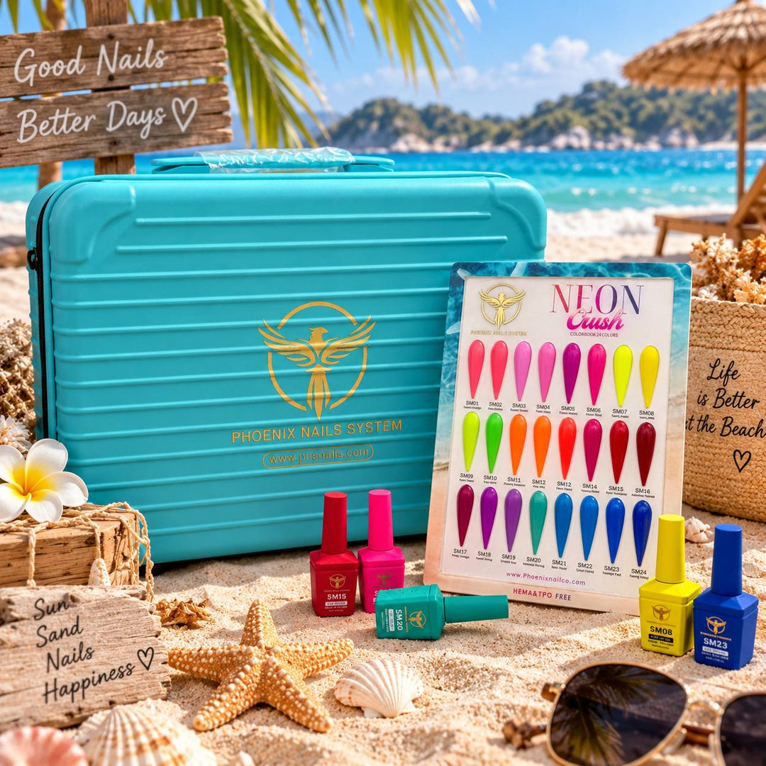 Phoenix NEON CRUSH Gel Collection 24 Colors - Free Extra 24 Gels + 1 Color Book + Vali + Free 6 MS Acrylic Powders 2oz
