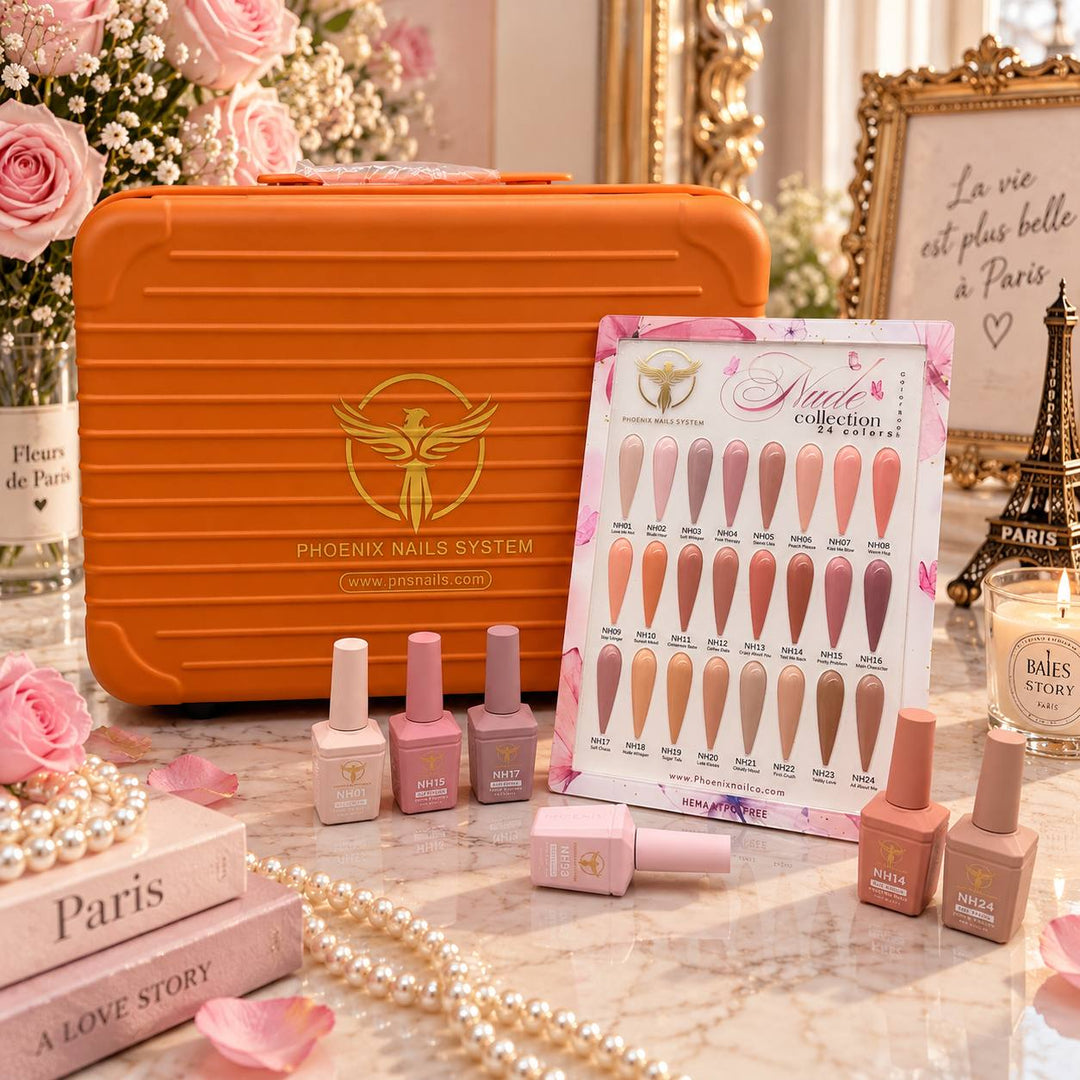 Phoenix NUDE Gel Collection 24 Colors - Free Extra 24 Gels + 1 Color Book + Vali + Free 6 MS Acrylic Powders 2oz