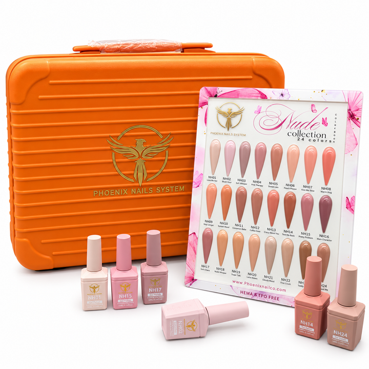 Phoenix NUDE Gel Collection 24 Colors - Free Extra 24 Gels + 1 Color Book + Vali + Free 6 MS Acrylic Powders 2oz