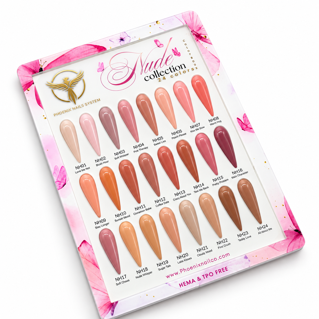 Phoenix NUDE Gel Collection 24 Colors - Free Extra 24 Gels + 1 Color Book + Vali + Free 6 MS Acrylic Powders 2oz