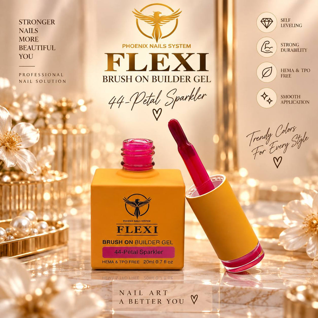 PHOENIX FLEXI Builder Gel Brush On (In Bottle) 60 colors Master Kit (Included Color Chart) - Free Extra Top + Base + Bond Refill (8oz)