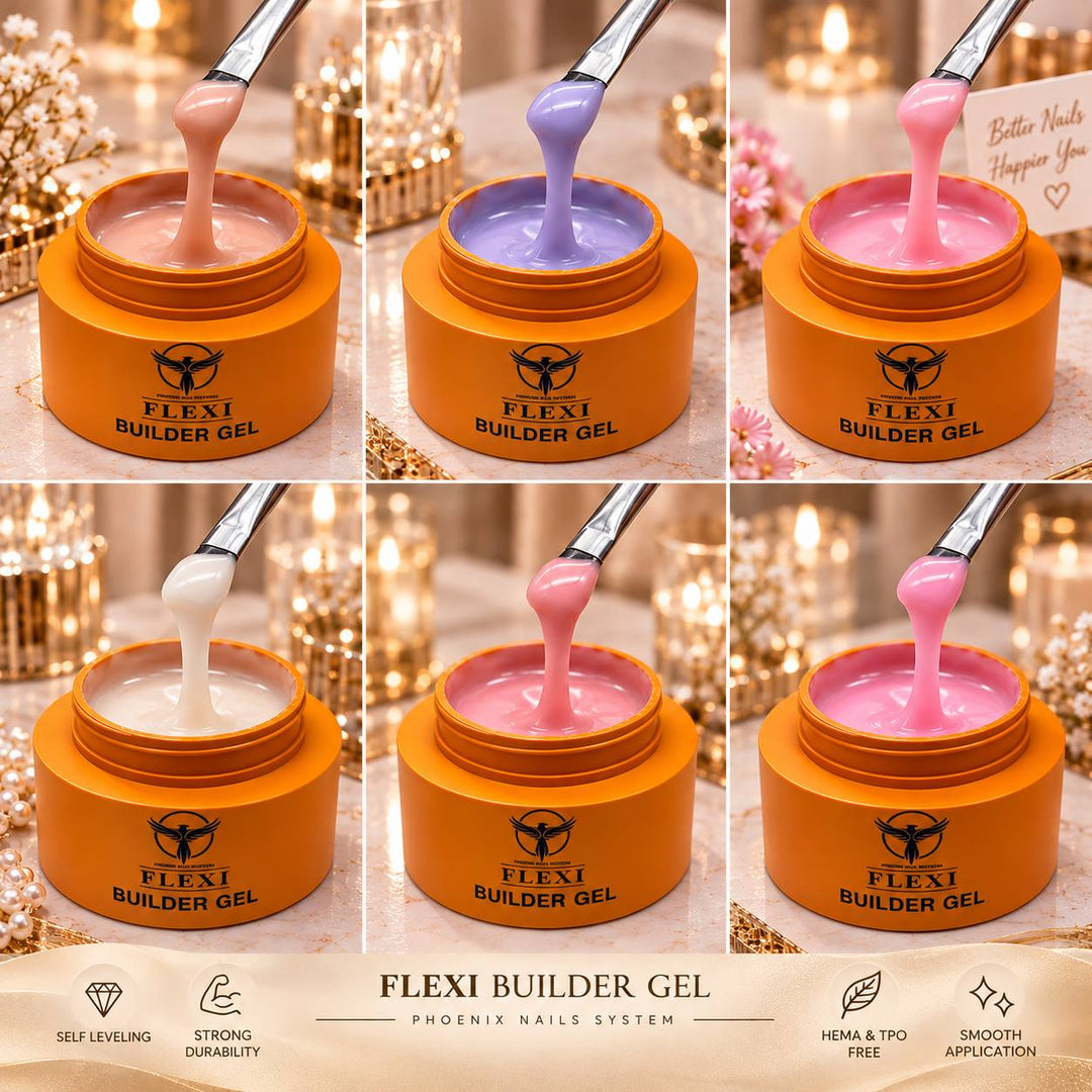 PHOENIX FLEXI Builder Gel (In Jar) 60 colors Master Kit (Included Color Chart) - Free Extra Top + Base + Bond Refill (8oz)