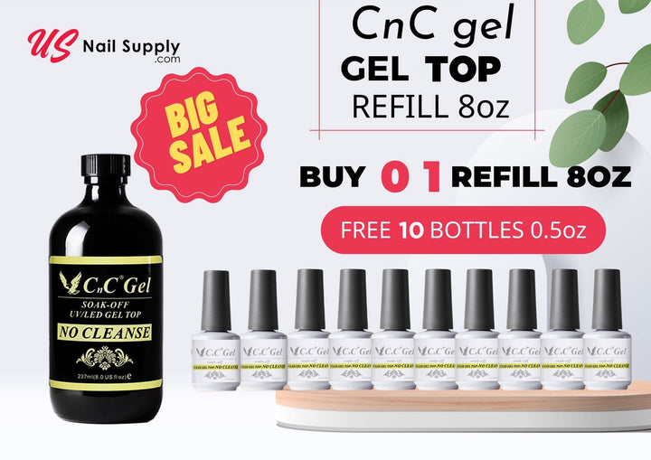 CNC SOAK-OFF GEL TOP NO CLEANSE 8OZ + FREE 10 GEL TOP NO CLEANSE 0.5OZ