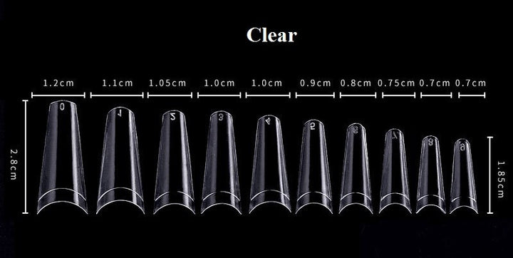 Coffin Nail Tips Clear 10 Sizes ( Bag of 500pcs )