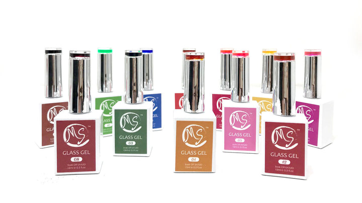 MS Glass Gel 12 Colors + Free 1 Silver Chrome Base + 1 Sample Tip