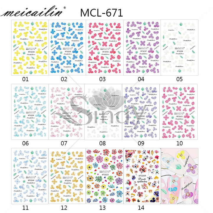 3D FLOWER STICKERS 14PCS/SET XF3022-45