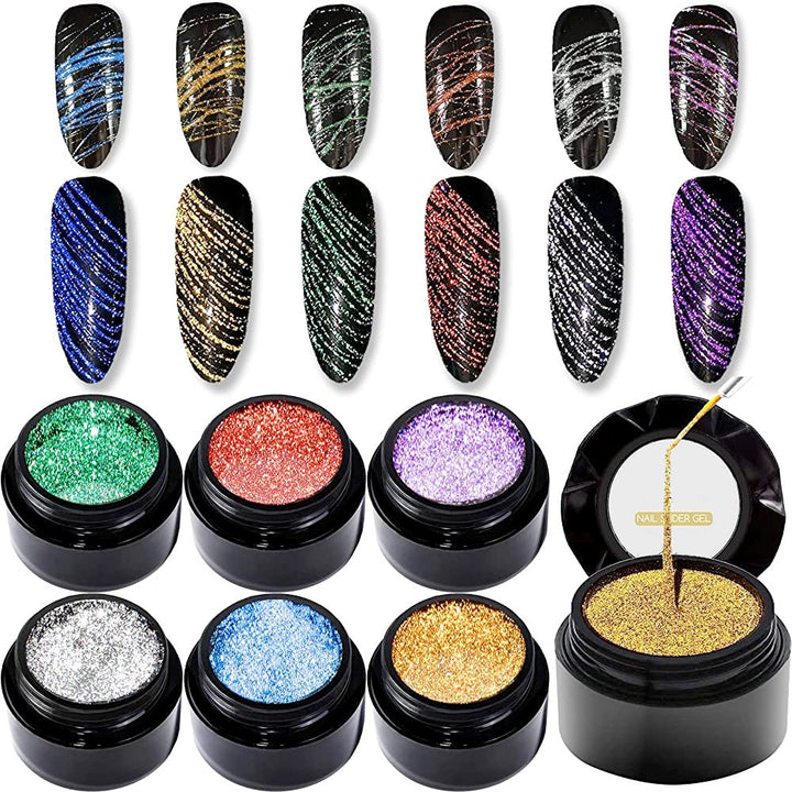 Aeon Spider Gel Party Disco 6 Colors + 3 Liner Brushes