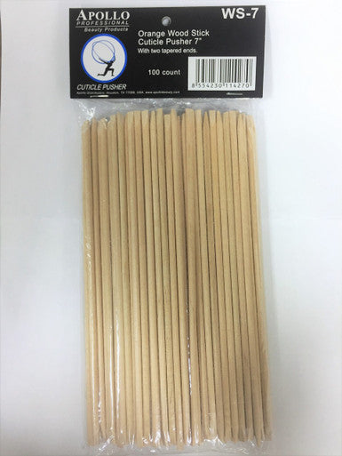 Apollo Orange Wood Stick Cuticle Pusher 7" (100ct/pk) WS7