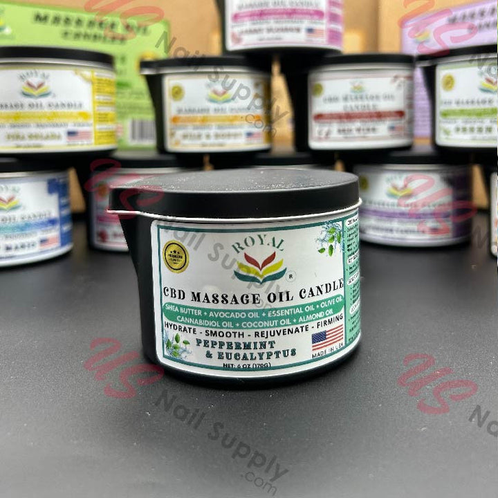 ROYAL CBD Massage Oil Candle 6oz - Pepermint &amp; Eucalyptus