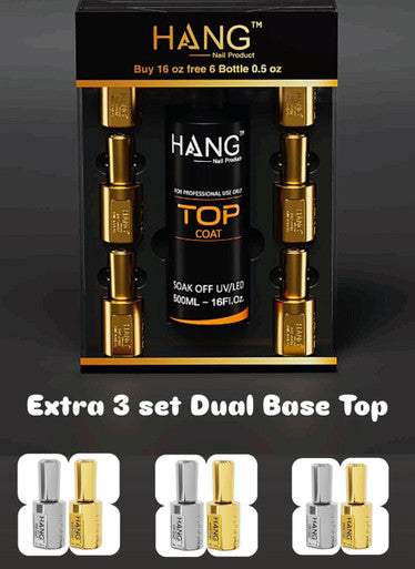 HANG Gel Top Coat 16oz Free 6 Gel Top 0.5oz + 3 Duo Top Base