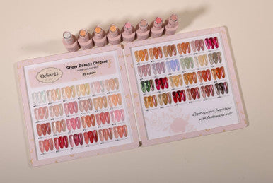 Qéline21 Sheer Beauty Chrome Gel 48 Colors + Free 5 Set Gel Top Base + 2 Chrome Powder