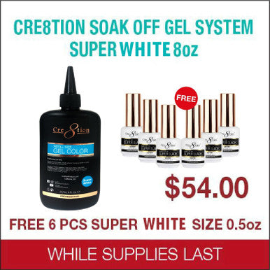 Cre8tion Soak Off Gel Super White Refill 8oz Free 6 Super White 0.5oz