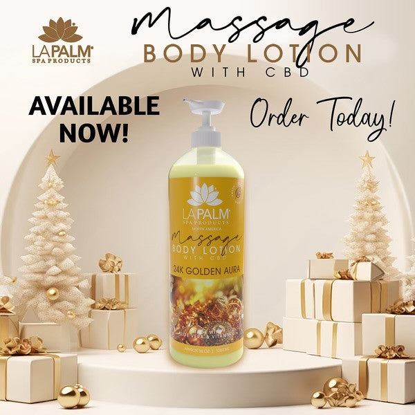 La Palm Massage Body Lotion w/CBD 36oz - 24k Golden Aura
