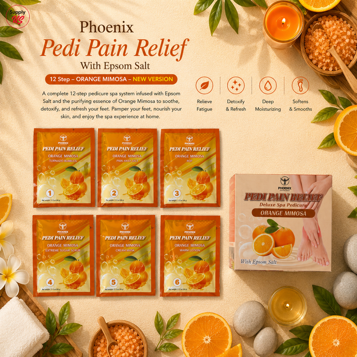 Phoenix Pedi Pain Relief With Epsom Salt 12 Step - Single Box (1pc) - NEW VERSION - Free Massage Candle + Pedi Kit &amp; Liner