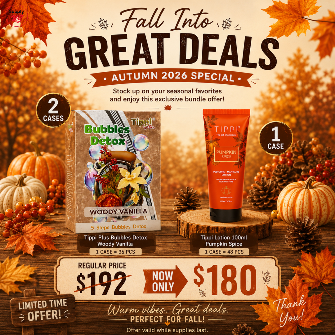Fall Pedicure Combo – 2 Cases Tippi+ Woody Vanilla + 1 Case Pumpkin Spice Lotion