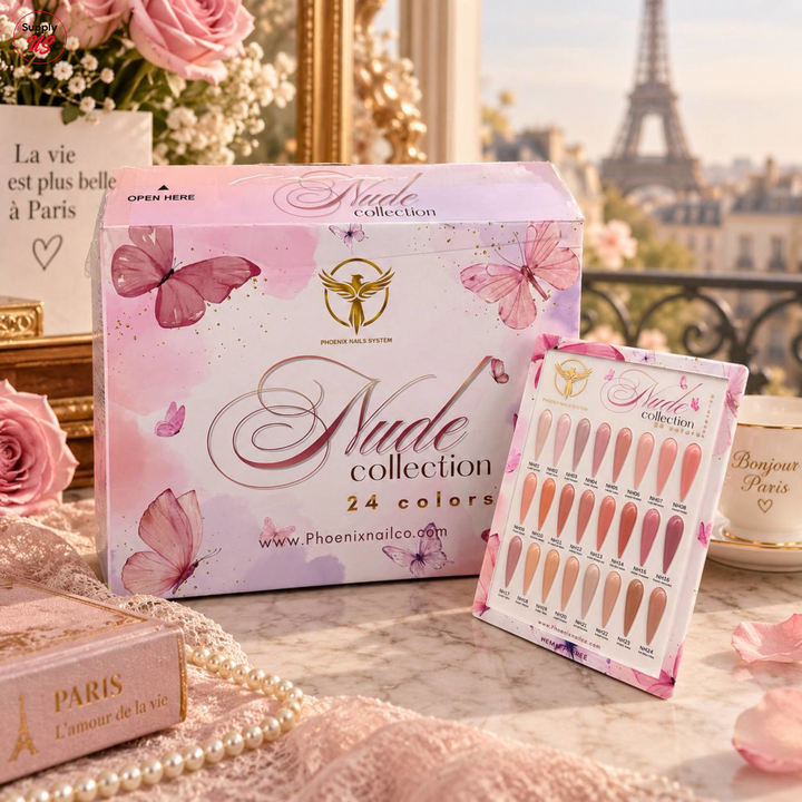 Phoenix NUDE Gel Collection 24 Colors - Free Extra 24 Gels + 1 Color Book + Vali + Free 6 MS Acrylic Powders 2oz