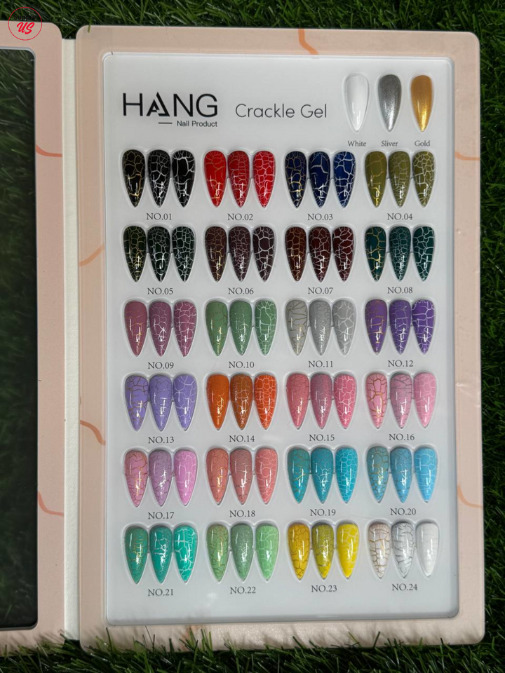 HANG Crackle Gel Collection – 27 Colors | 24 Gel Polish + 3 Base Colors + Display