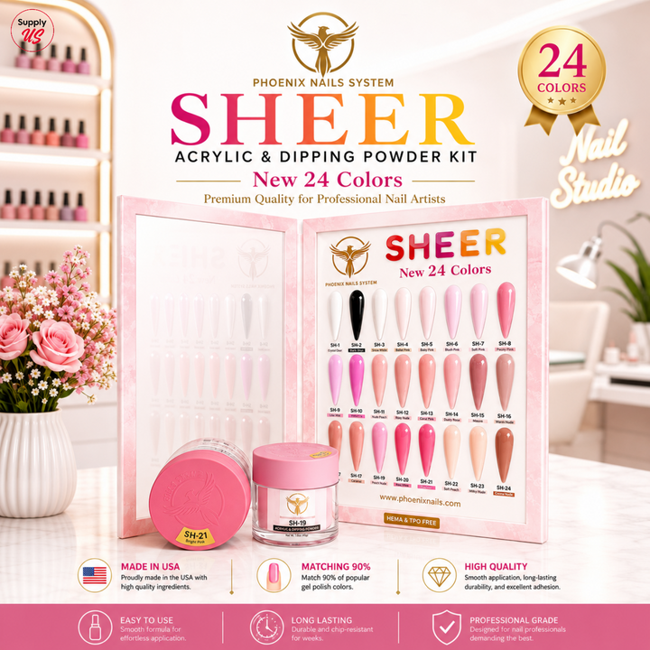 Phoenix SHEER Dip &amp; Acrylic Powder Collection 24 Colors - Free 1 Color Book + Vali - FREE Acrylic Brush PHOENIX  - LIMITED TIME ONLY