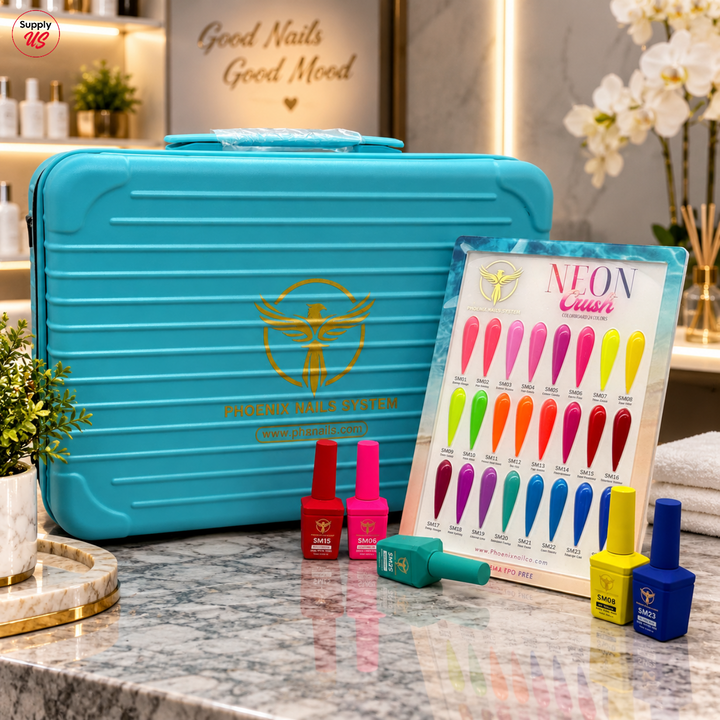 Phoenix NEON CRUSH Gel Collection 24 Colors - Free Extra 24 Gels + 1 Color Book + Vali + Free 6 MS Acrylic Powders 2oz