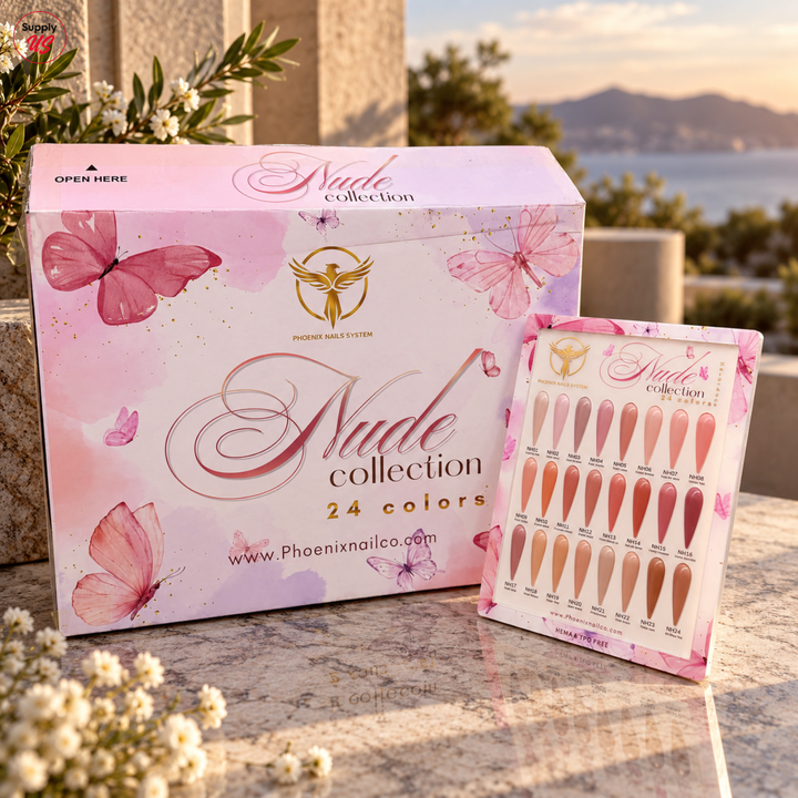 Phoenix NUDE Gel Collection 24 Colors - Free Extra 24 Gels + 1 Color Book + Vali + Free 6 MS Acrylic Powders 2oz