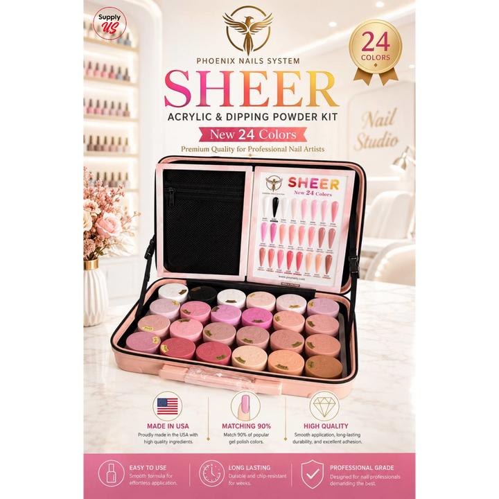 Phoenix SHEER Dip &amp; Acrylic Powder Collection 24 Colors - Free 1 Color Book + Vali - FREE Acrylic Brush PHOENIX  - LIMITED TIME ONLY