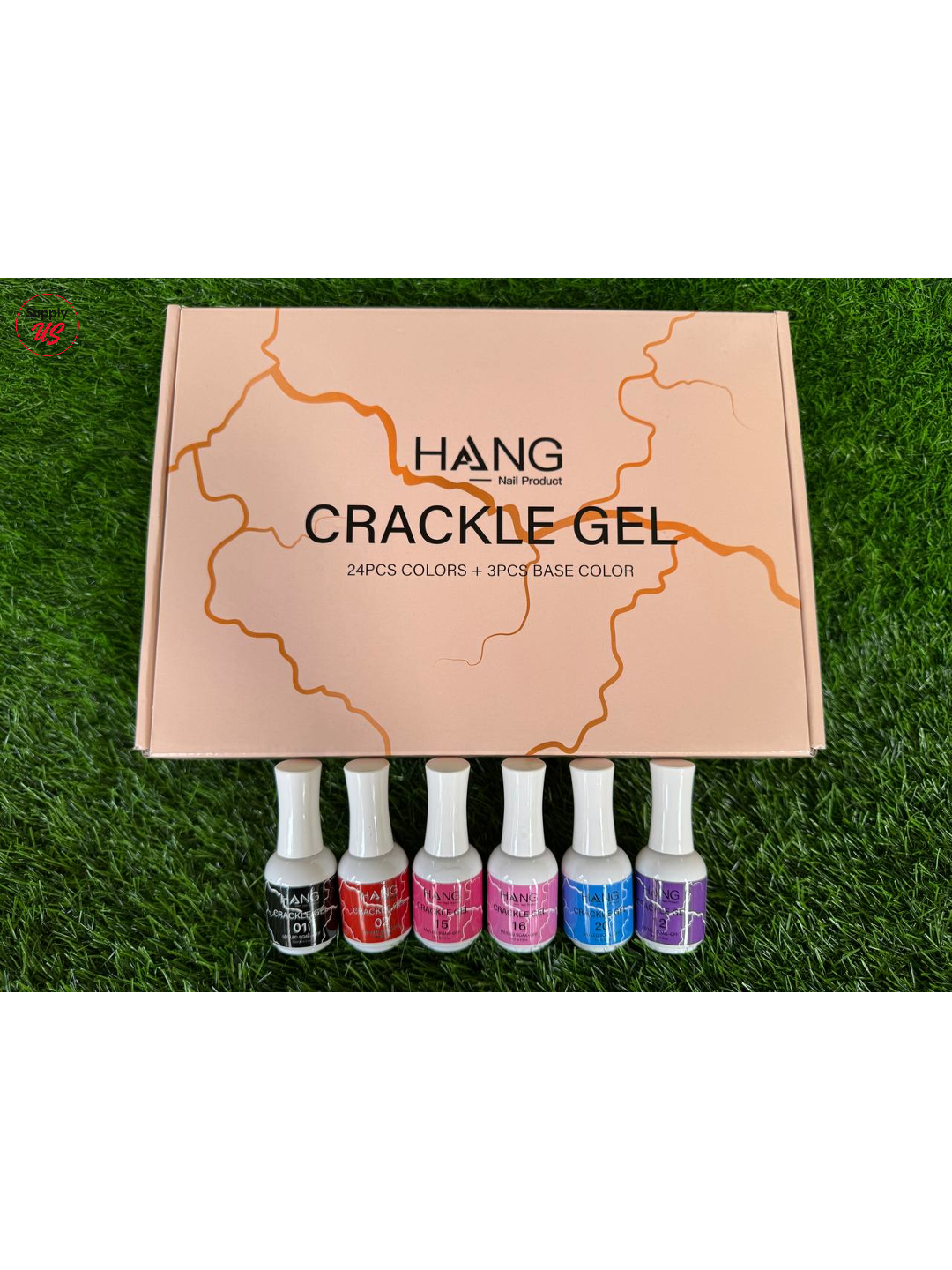 HANG Crackle Gel Collection – 27 Colors | 24 Gel Polish + 3 Base Colors + Display