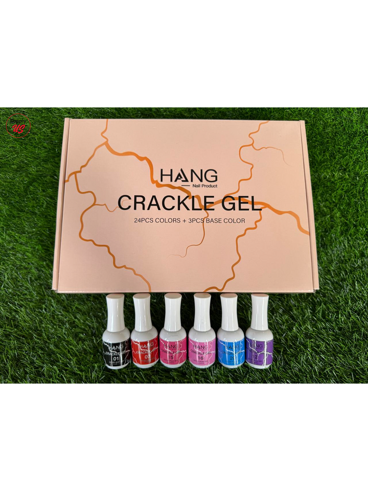 HANG Crackle Gel Collection – 27 Colors | 24 Gel Polish + 3 Base Colors + Display