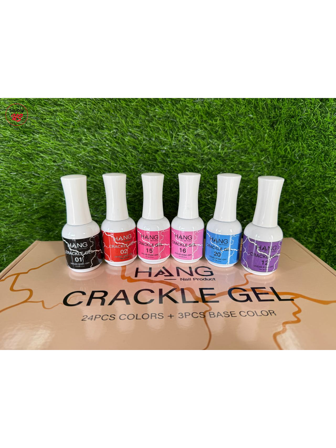 HANG Crackle Gel Collection – 27 Colors | 24 Gel Polish + 3 Base Colors + Display