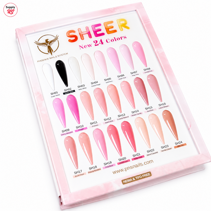 Phoenix Sheer Gel Collection 24 Colors - Free Extra 24 Gels + 1 Color Book + Vali - FREE Mica Holder Rack - LIMITED TIME ONLY